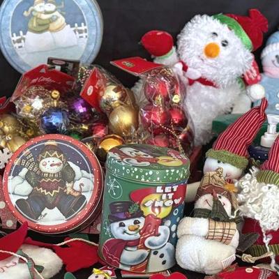 Lot 126:  New With Tags.. Stockings, Balls, Garland, Christmas Tins