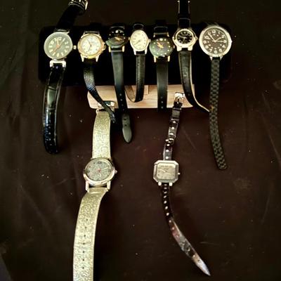 Lot 445: Lot of 9 Vintage & Fashion Wristwatches – Mixed Styles & Leather Bands