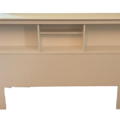 White Particleboard Headboard With Built-In Shelves
