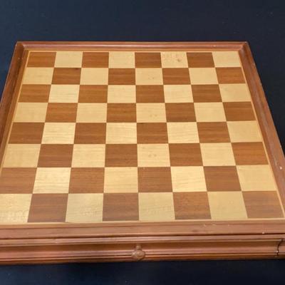 Wooden Chess Board, Double Nine Dominoes, And Set Of Playing Cards