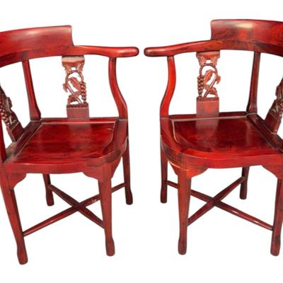 Set Of Two Vintage Cherry Corner Chairs