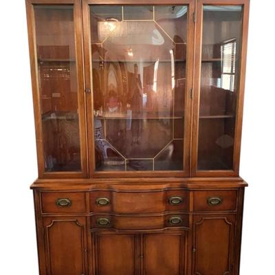 Wood China Cabinet With Bubble Glass On Main Door