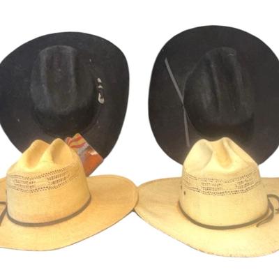 Western Hats year Round! Lot Of 4, 2 Straw And 2 Black Felt