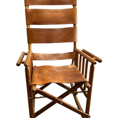 Fold Up “The State Of Texas” Rocking Chair With Leather Seat And Backing