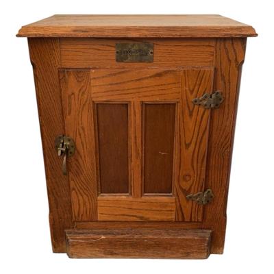 Vintage Ice Box Style Oak Storage Cabinet