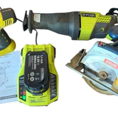 Ryobi Drill/Driver, Reciprocating & Circular Saws. (Battery & Charger Included)