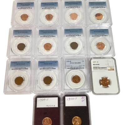 69) 14 PCGS/NGC Graded Lincoln Cents, Some “Key” Dates