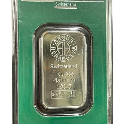 19) 1oz .999 Platinum Bar 1oz Platinum Sealed Argor Heraeus Swiss Bar