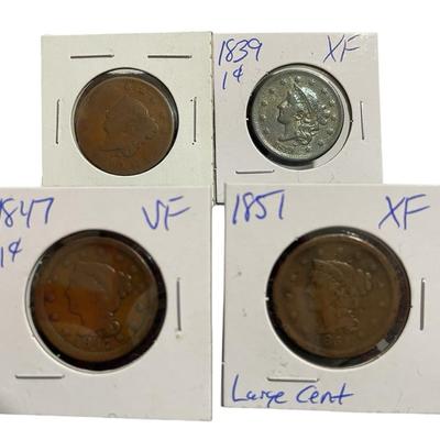 6) Four Large Cents 1820, 1830, 1847, 1851
