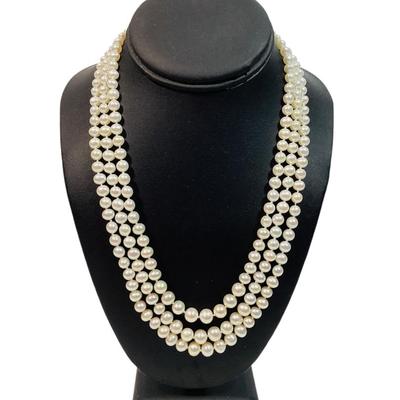 124) Tripple Strand Pearl Necklace With 14k Clasp