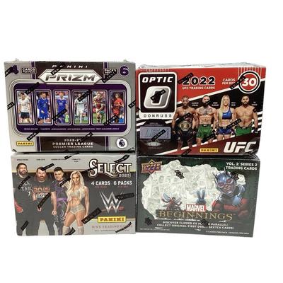 66) Four Factory Sealed  New, Card Boxes, UFC (2), Soccer, Marvel 