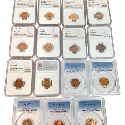 99) Fifteen PCGS/NGC Graded Lincoln Cents, Some Wheat Pennies