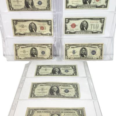 77) Nine Notes, Silver Certificates & Red Seals 