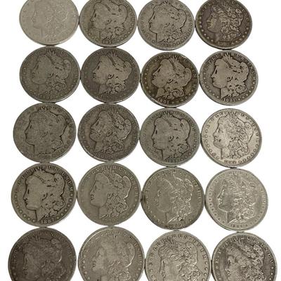 10) 20 Pre-1921 Morgan Silver Dollars, All Different Dates & Mint Marks