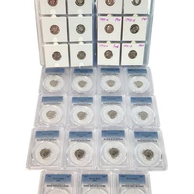 41)  15 PCGS Graded & Book Of 43 Roosevelt Dimes