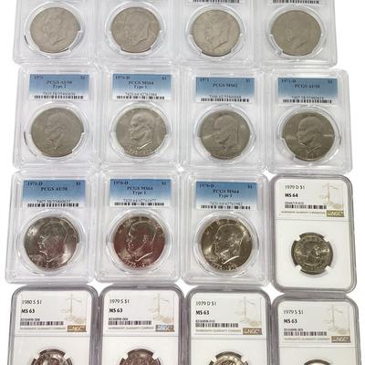 82) Sixteen NGC & PCGS Graded Susan B & Ike Dollars