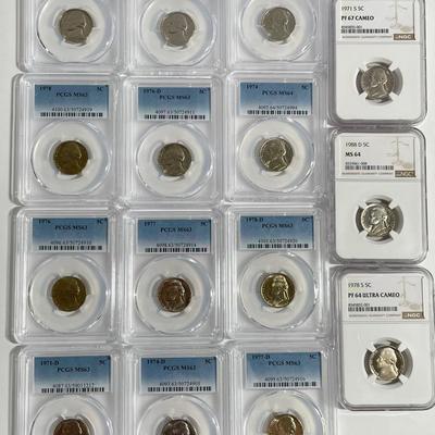 21)  Fifteen Jefferson Nickels PCGS/NGC Graded