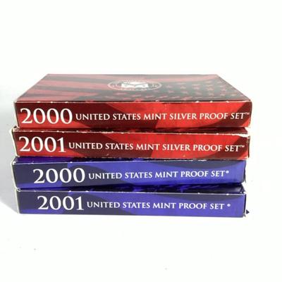 95) 2000 & 2001 US Mint Silver & Clad Proof Sets, 2 Silver, 2 Clad