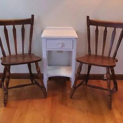 (2) Solid Chairs And Small Side Table 