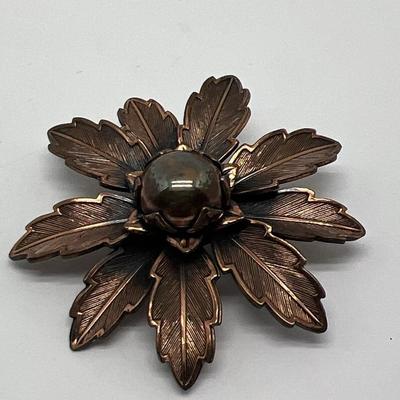 Copper by Bell Large Flower Brooch