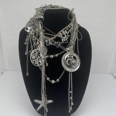 Silver Tone Jewelry Lot Necklace Pendant & Chain