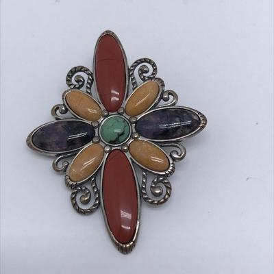 Carolyn Pollack Relios Brooch Sterling Silver Color Burst Cross
