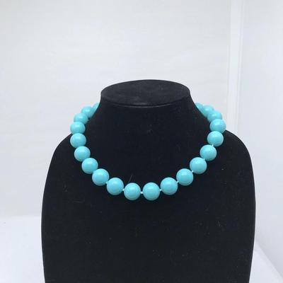 Blue Glass Bubble Gum Bead Necklace 16 Inches