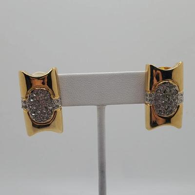 Vogue Bijoux Earrings Empire Deco Style Bling Rhinestone Gold Tone Vintage 