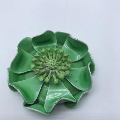Large Green Vintage Flower Brooch Pin Hippie Boho