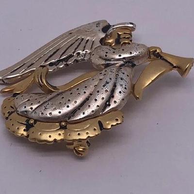 Danecraft Brooch Two Tone Angel Blowing Horn Pin