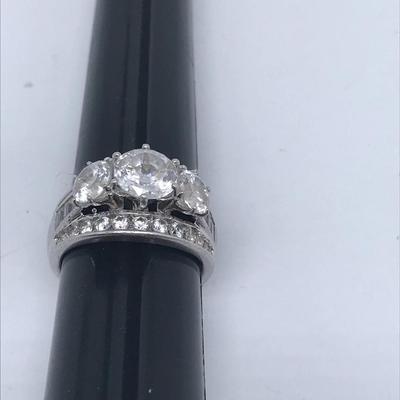 Sterling Silver Triple Stone Cz Ring Size 8 Cocktail Statement