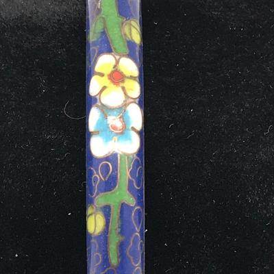 Blue Cloisonne Flower Bangle Bracelet
