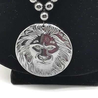 Carved Lion Pendant Magnetic Hematite Necklace 26 Inches