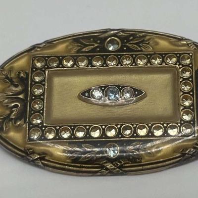 Yellow Enamel and Rhinestone Antique Brooch with a Trombone Clasp