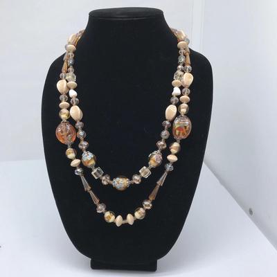 Yellow Amber Colored Glass Bead Necklace 22 Inches