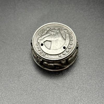 Vintage Torino Pewter Horse Jewelry Box Pin Top Horseshoe