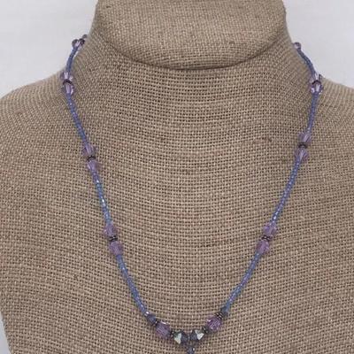 Sterling Purple Crystal Beaded Necklace with Silver Clasp 17"