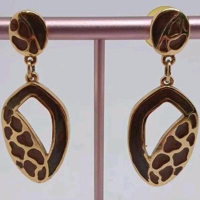 Berebi Gold Tone Giraffe Print Dangle Earrings