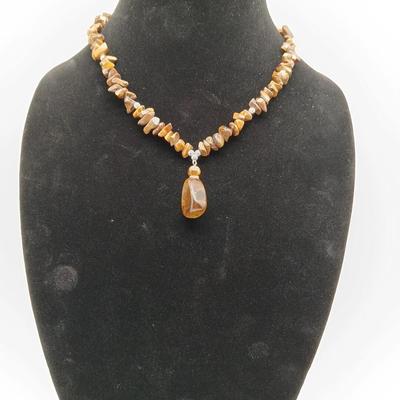 Tiger Eye Stone Chip Pendant Necklace