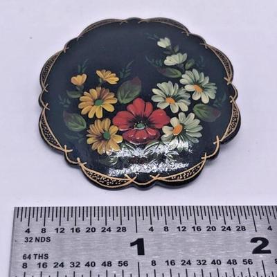 Vintage Hand-Painted Russian Brooch Flower Bouquet