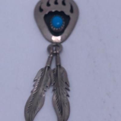 A Jensen Sterling Bear Claw and Feather Pendant Native American 