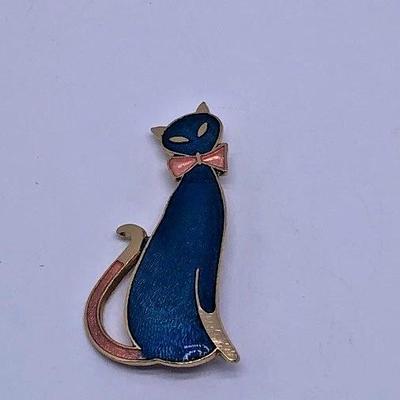 Atomic Cat Brooch Pink and Teal Enamel Kitty
