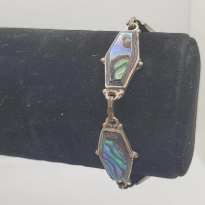 Mexico Sterling Silver Abalone Shell Signed LM Panel Bracelet 10g