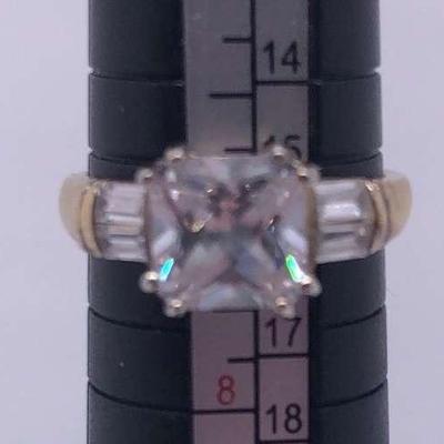 Gold Over Sterling Silver Clear Gemstone Ring Size 7