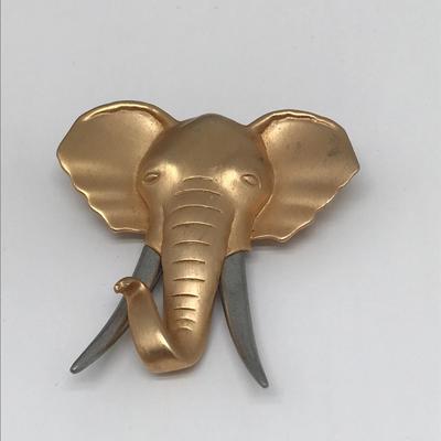 JJ Elephant Brooch Pin Gold And Silver Tone Pin