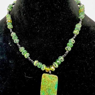 Glass Stone Beaded Necklace with Gold Filled Clasp 18 Inch
