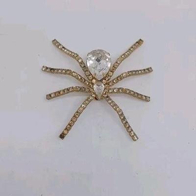 Rhinestone Spider Brooch Pin Halloween Jewelry Bling
