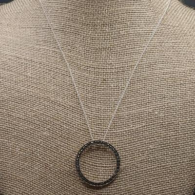 Sterling Silver Black Marcasite Circle Pendant Infinity 4.4g