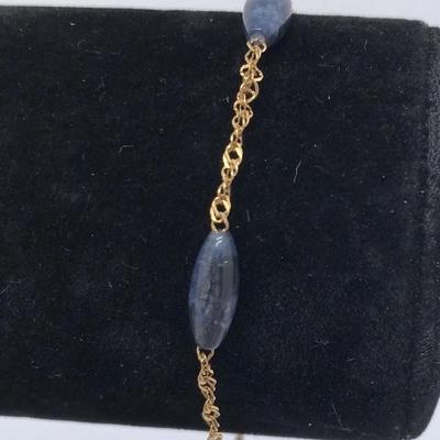 Gold Filled Chain Blue Beaded Bracelet