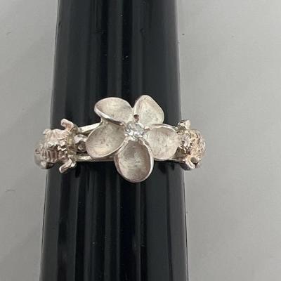 Sterling Dogwood Flower Turtle Ring Size 6 Signed K